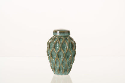 Cremation Urn "Echo" - 3D Printed Ceramic Urn | Oily Green Melange | Keepsake - Pulvis Art Urns