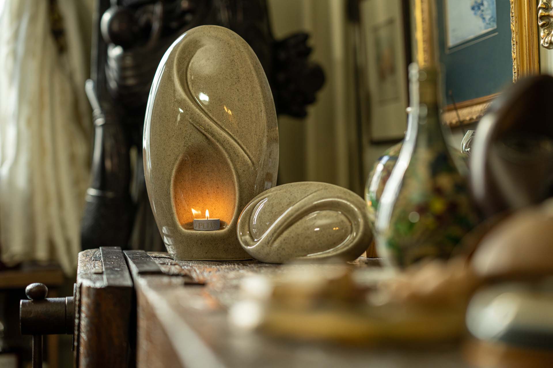 Eternity Handmade Cremation Keepsake Urn - Small Urn | Beige Grey | Ceramic - Pulvis Art Urns