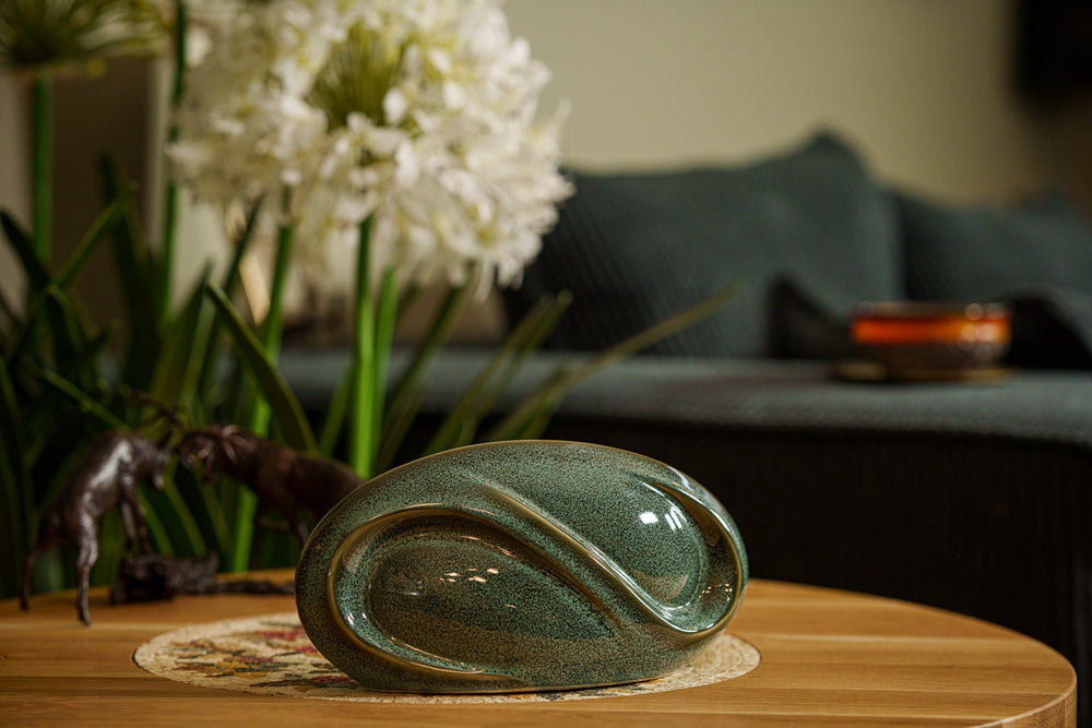 Pulvis Art Urns Keepsake Urn Eternity Handmade Cremation Keepsake Urn - Small | Oily Green Melange