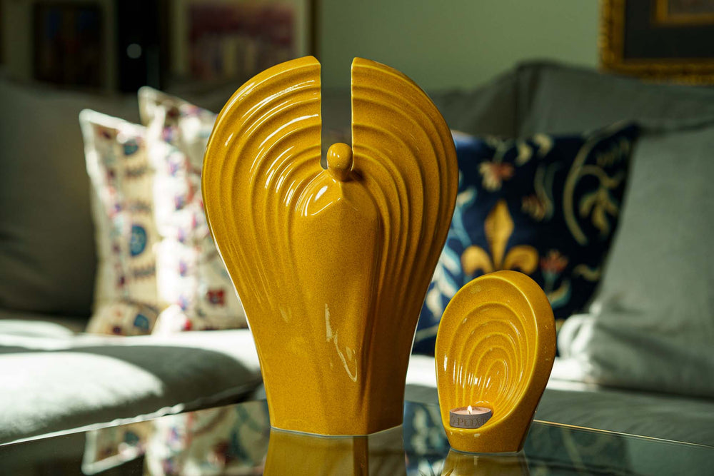 
                  
                    Pulvis Art Urns Keepsake Urn Handmade Cremation Keepsake Urn "Guardian" - Small | Amber Yellow | Ceramic
                  
                