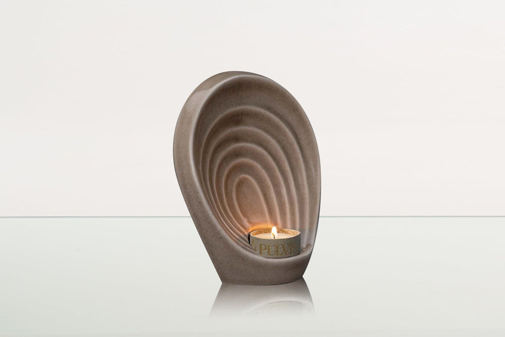Pulvis Art Urns Keepsake Urn Handmade Cremation Keepsake Urn "Guardian" - Small Urn | Beige Grey | Ceramic