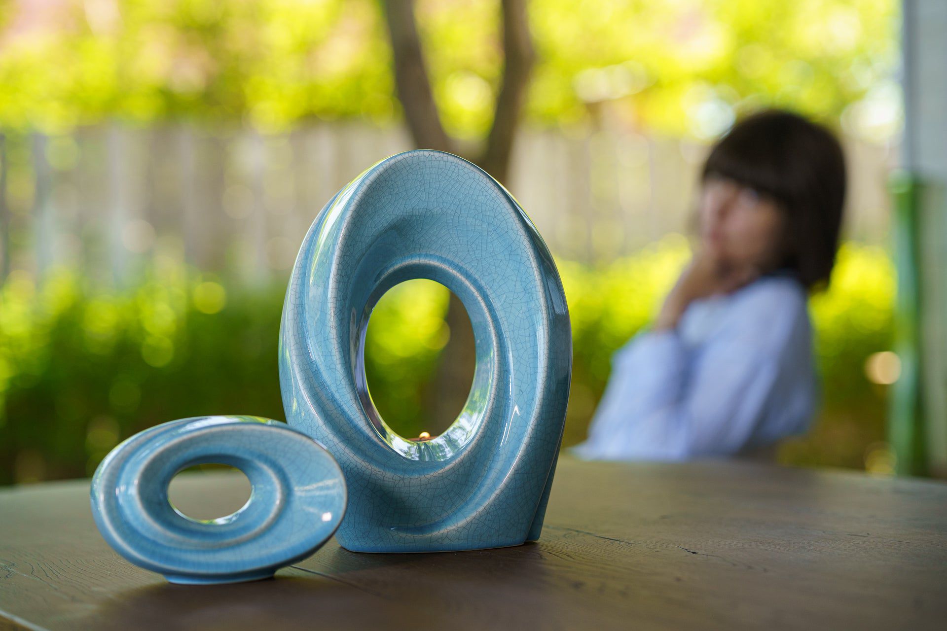 Handmade Cremation Keepsake Urn "The Passage" - Small Urn | Blue Craquelure - Pulvis Art Urns