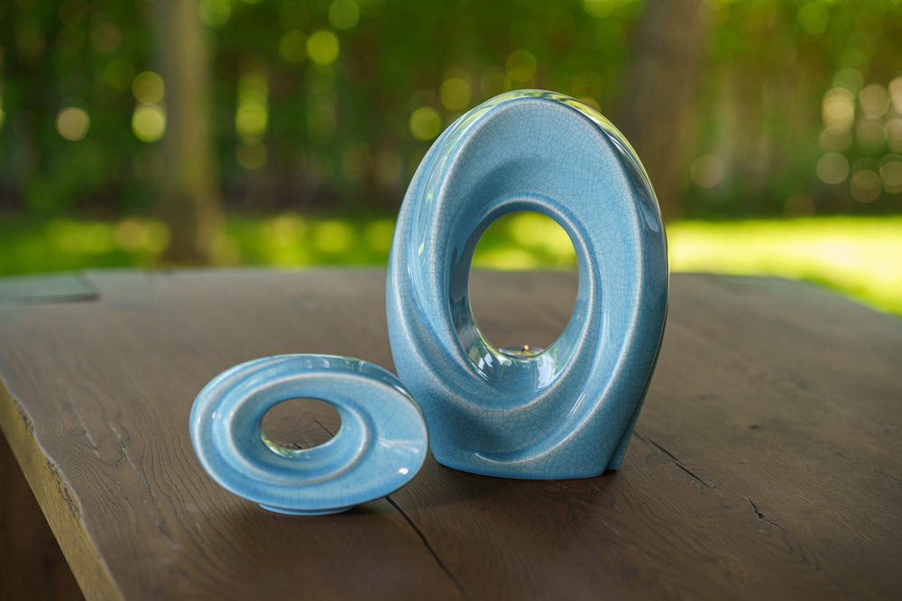 
                  
                    Handmade Cremation Keepsake Urn "The Passage" - Small | Blue Craquelure
                  
                