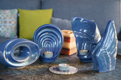 Handmade Cremation Keepsake Urn "The Passage" - Small Urn | Blue Craquelure - Pulvis Art Urns