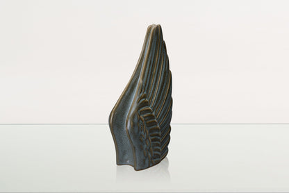 Handmade Cremation Keepsake Urn "Wings" - Small Urn | Oily Green Melange | Ceramic - Pulvis Art Urns