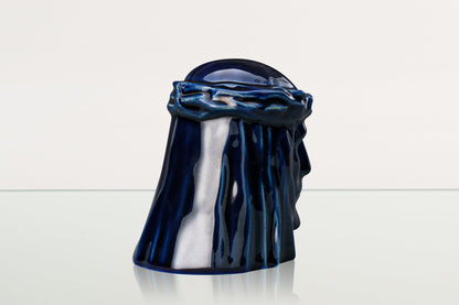 Handmade Mini Keepsake Urn "The Christ" - Cobalt Metallic | Ceramic Mini Urn - Pulvis Art Urns