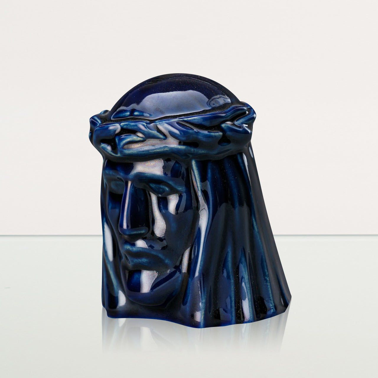 Handmade Mini Keepsake Urn "The Christ" - Cobalt Metallic | Ceramic Mini Urn - Pulvis Art Urns