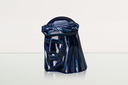 Handmade Mini Keepsake Urn "The Christ" - Cobalt Metallic | Ceramic Mini Urn - Pulvis Art Urns