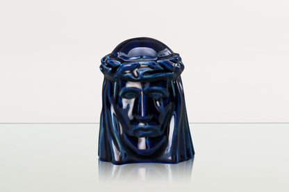 Handmade Mini Keepsake Urn "The Christ" - Cobalt Metallic | Ceramic Mini Urn - Pulvis Art Urns