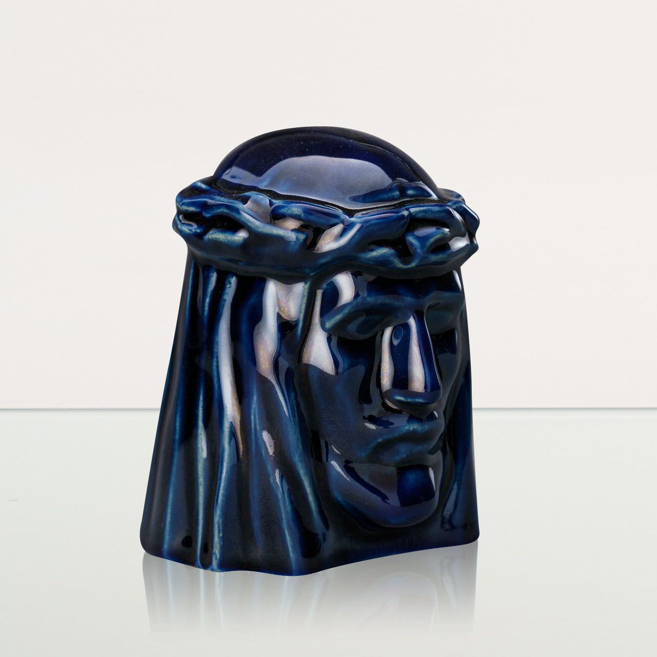 Handmade Mini Keepsake Urn "The Christ" - Cobalt Metallic | Ceramic Mini Urn - Pulvis Art Urns