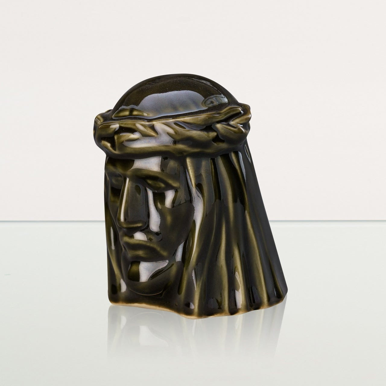 Handmade Mini Keepsake Urn "The Christ" - Oily Green | Ceramic Mini Urn - Pulvis Art Urns