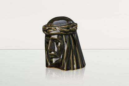 Handmade Mini Keepsake Urn "The Christ" - Oily Green | Ceramic Mini Urn - Pulvis Art Urns