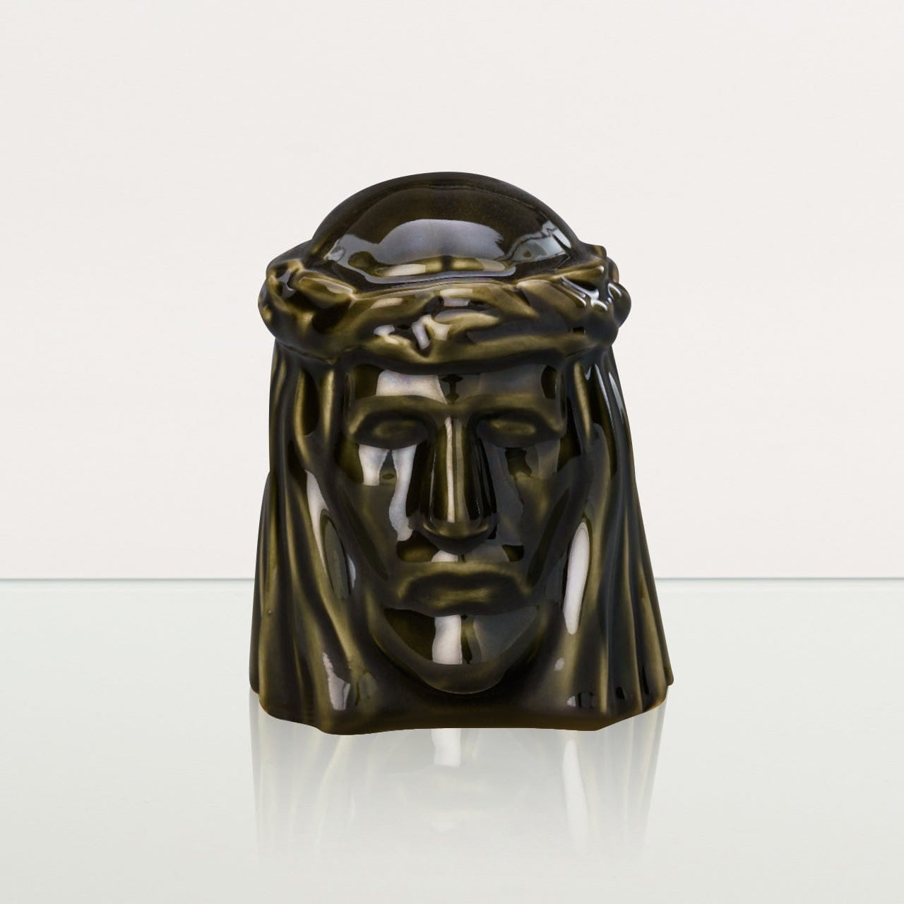 Handmade Mini Keepsake Urn "The Christ" - Oily Green | Ceramic Mini Urn - Pulvis Art Urns