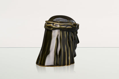 Handmade Mini Keepsake Urn "The Christ" - Oily Green | Ceramic Mini Urn - Pulvis Art Urns