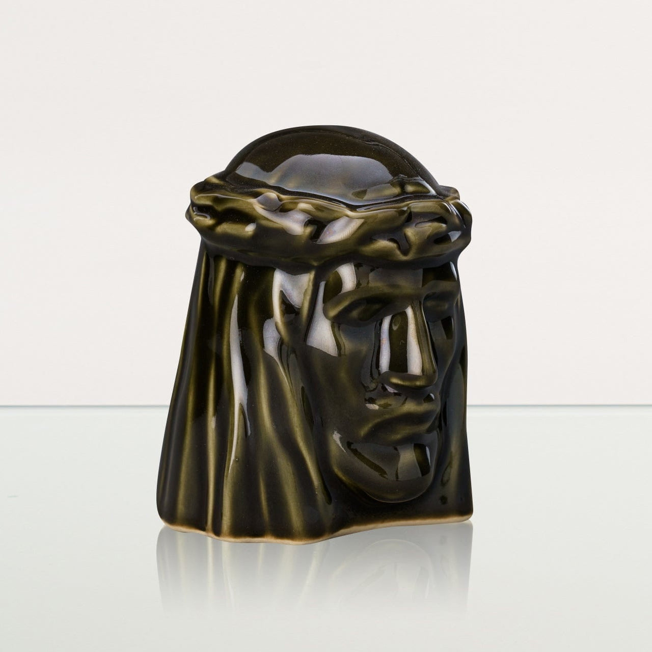 Handmade Mini Keepsake Urn "The Christ" - Oily Green | Ceramic Mini Urn - Pulvis Art Urns