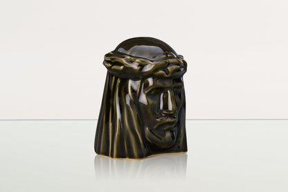 Handmade Mini Keepsake Urn "The Christ" - Oily Green | Ceramic Mini Urn - Pulvis Art Urns