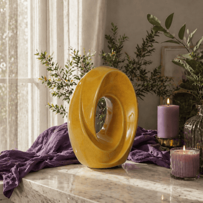 Pulvis Art Urns Keepsake Urn Mini Cremation Urn "The Passage" - Handmade Ceramic Urn | Amber Yellow
