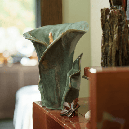 Pulvis Art Urns Medium Size Urn Calla Flower Memorial Urn for Ashes - Large Urn | Oily Green Melange