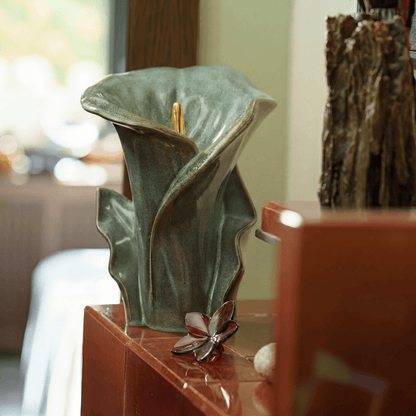 Pulvis Art Urns Medium Size Urn Calla Flower Memorial Urn for Ashes - Large Urn | Oily Green Melange
