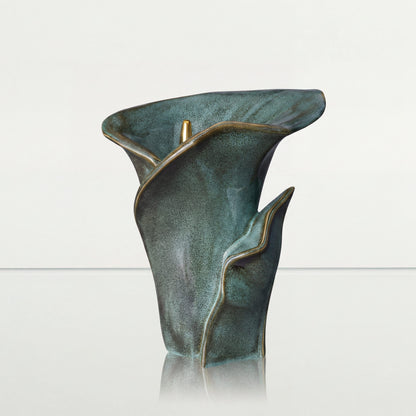Pulvis Art Urns Medium Size Urn Calla Flower Memorial Urn for Ashes - Large Urn | Oily Green Melange
