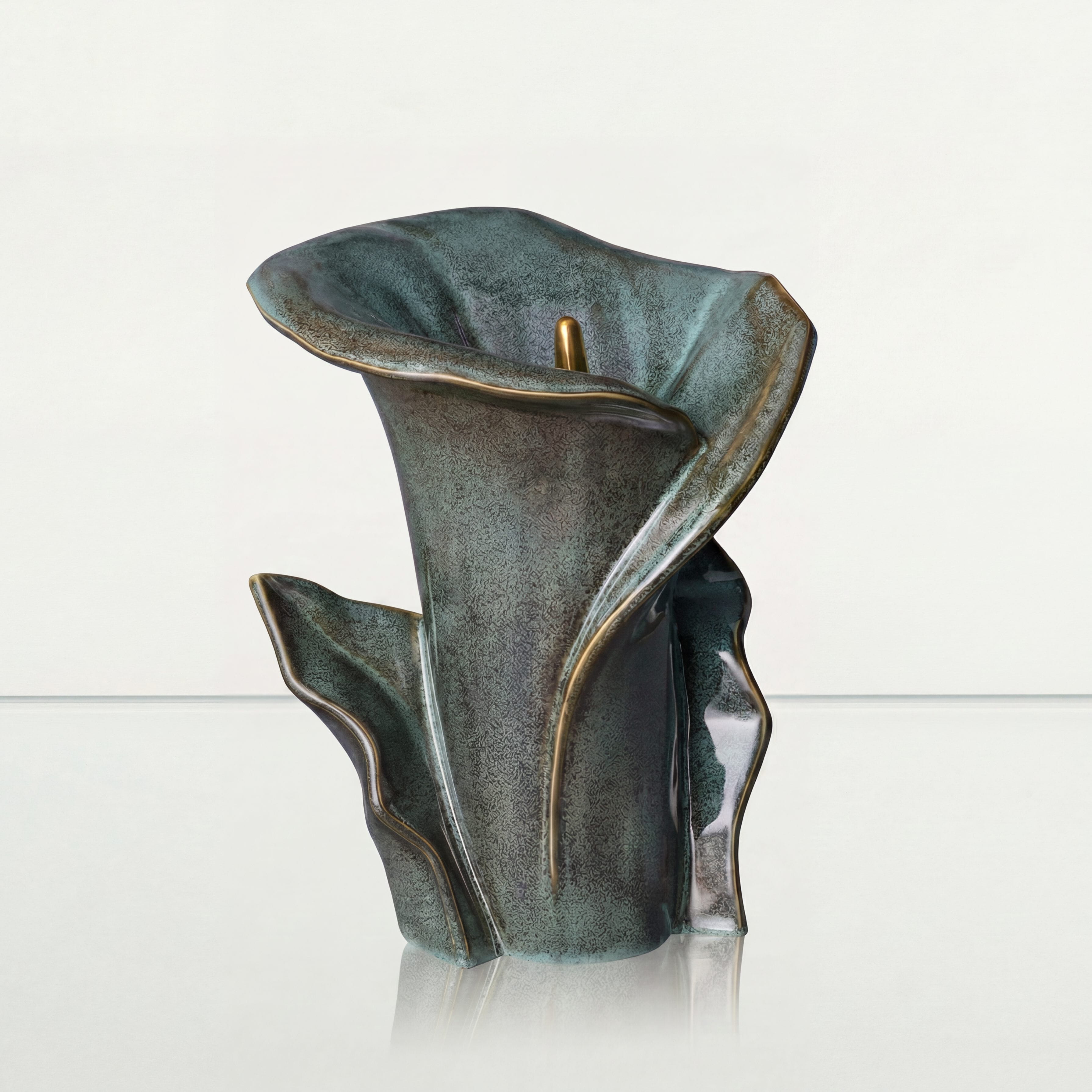 Pulvis Art Urns Medium Size Urn Calla Flower Memorial Urn for Ashes - Large Urn | Oily Green Melange