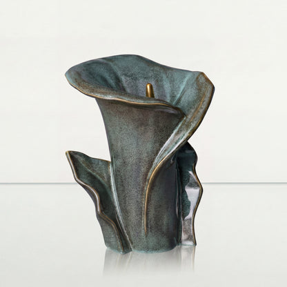 Pulvis Art Urns Medium Size Urn Calla Flower Memorial Urn for Ashes - Large Urn | Oily Green Melange