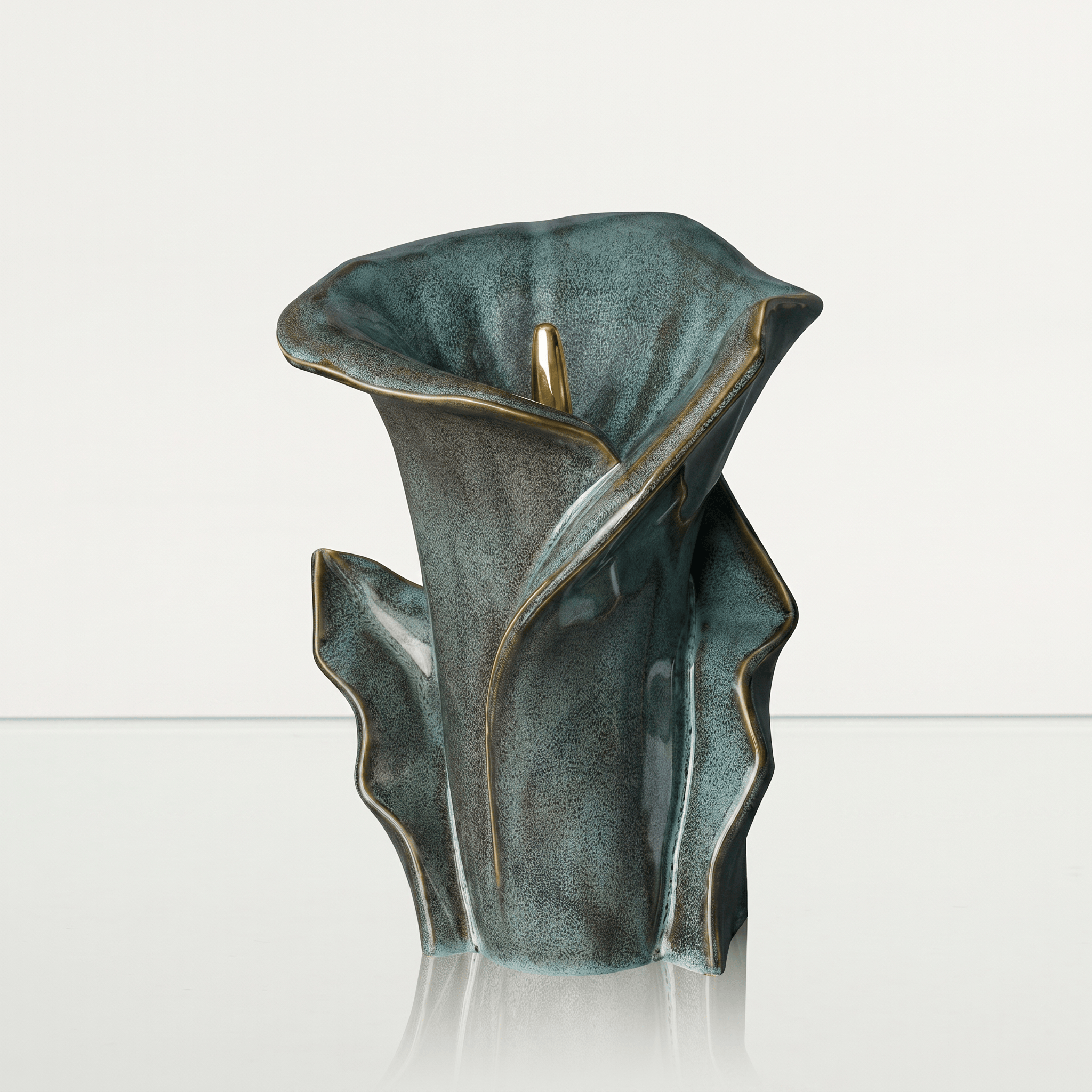 Pulvis Art Urns Medium Size Urn Calla Flower Memorial Urn for Ashes - Large Urn | Oily Green Melange