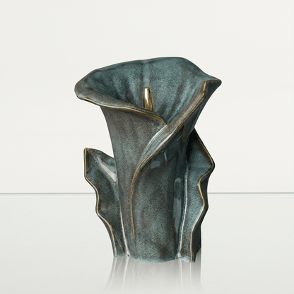 Pulvis Art Urns Medium Size Urn Calla Flower Memorial Urn for Ashes - Large Urn | Oily Green Melange