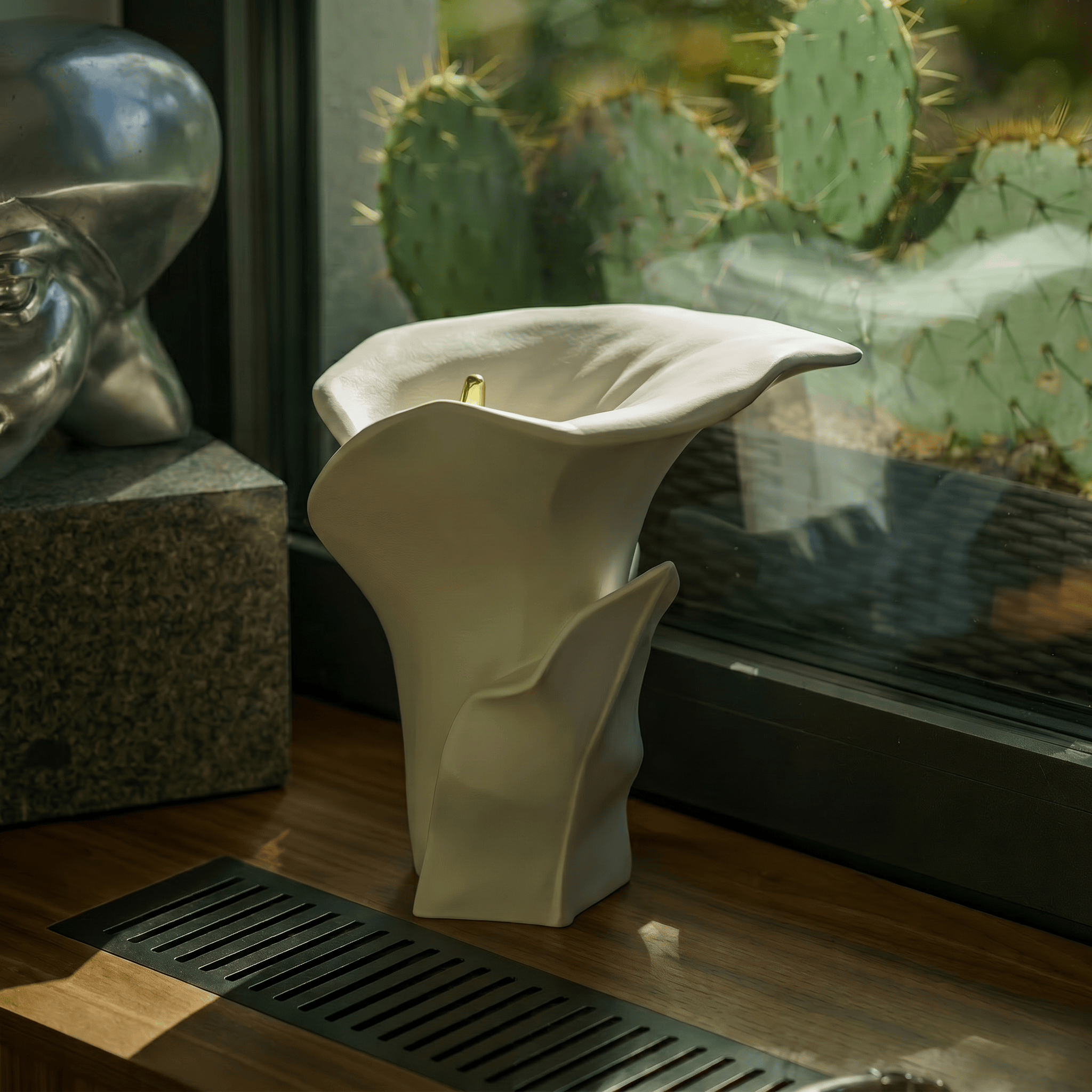Pulvis Art Urns Medium Size Urn Calla Flower Memorial Urn for Ashes - Large Urn | White Matte