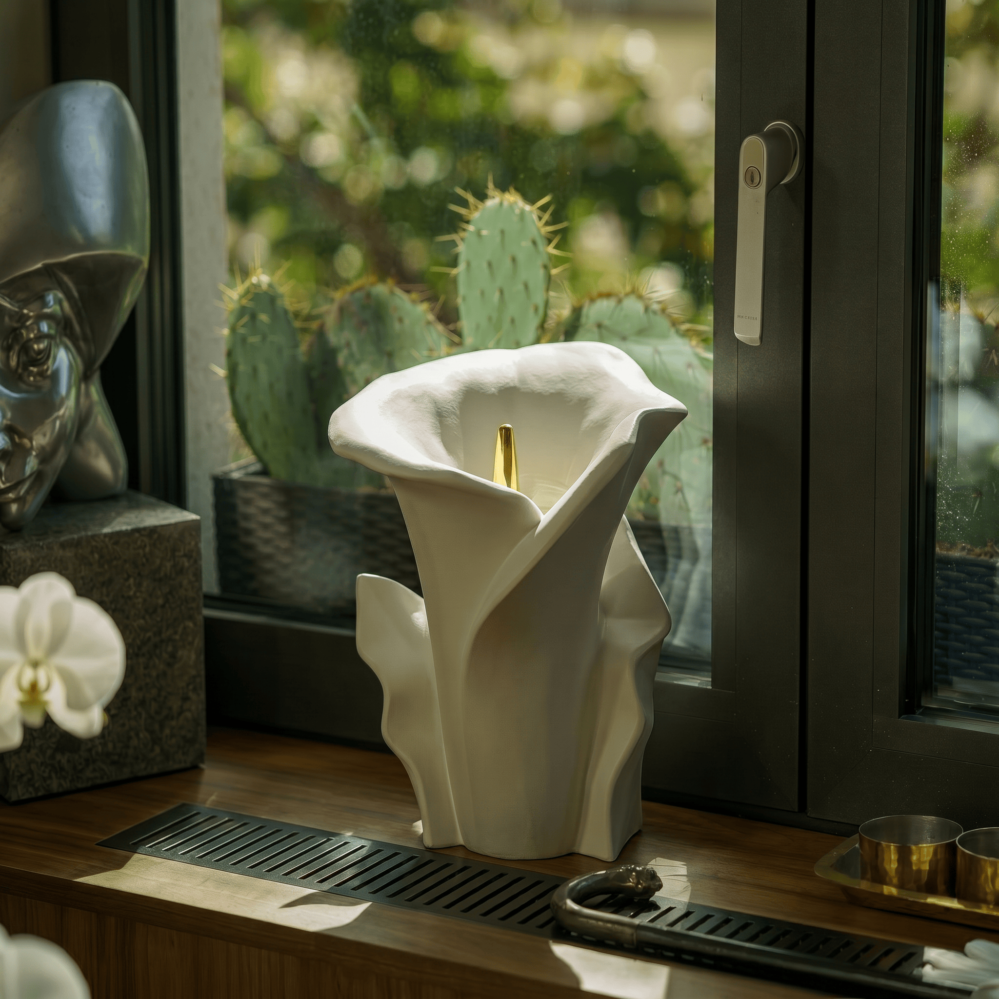 Pulvis Art Urns Medium Size Urn Calla Flower Memorial Urn for Ashes - Large Urn | White Matte