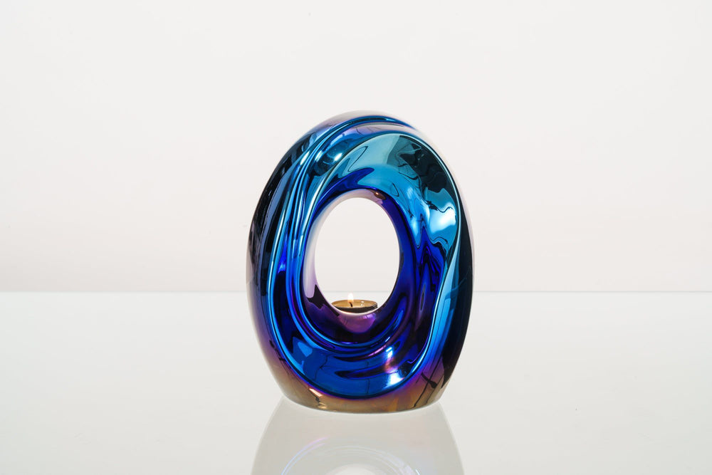 Pulvis Art Urns Medium Urn Artisan Cremation Urn for Ashes "The Passage" - Medium Urn | Glossy Blue | Ceramic