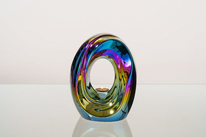 Artisan Cremation Urn for Ashes "The Passage" - Medium Urn | Rainbow Chrome | Ceramic - Pulvis Art Urns