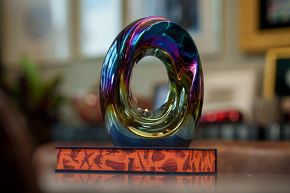 Artisan Cremation Urn for Ashes "The Passage" - Medium Urn | Rainbow Chrome | Ceramic - Pulvis Art Urns