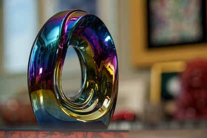 Artisan Cremation Urn for Ashes "The Passage" - Medium Urn | Rainbow Chrome | Ceramic - Pulvis Art Urns