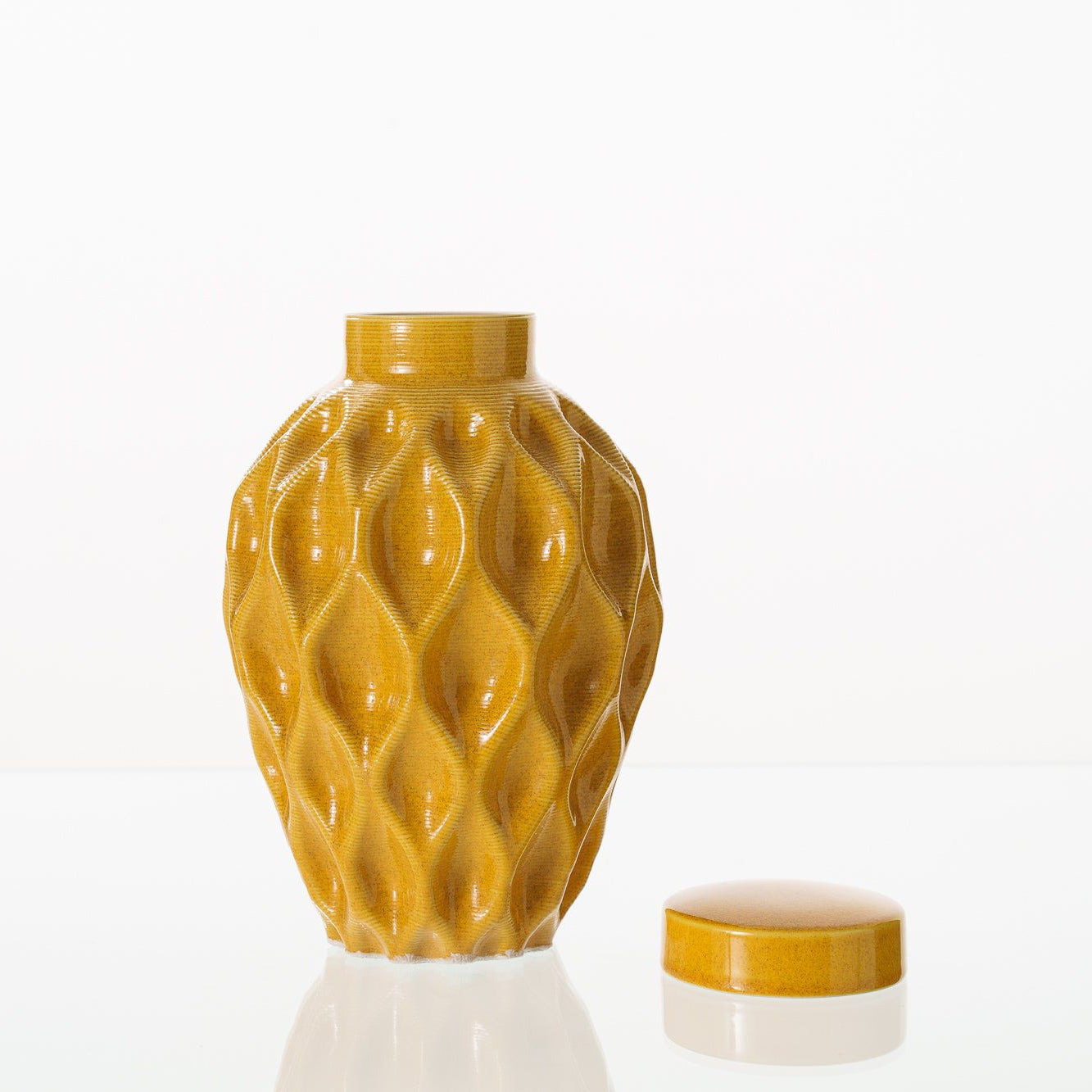 Cremation Urn "Echo" - 3D Printed Ceramic Urn | Amber Yellow | Medium - Pulvis Art Urns