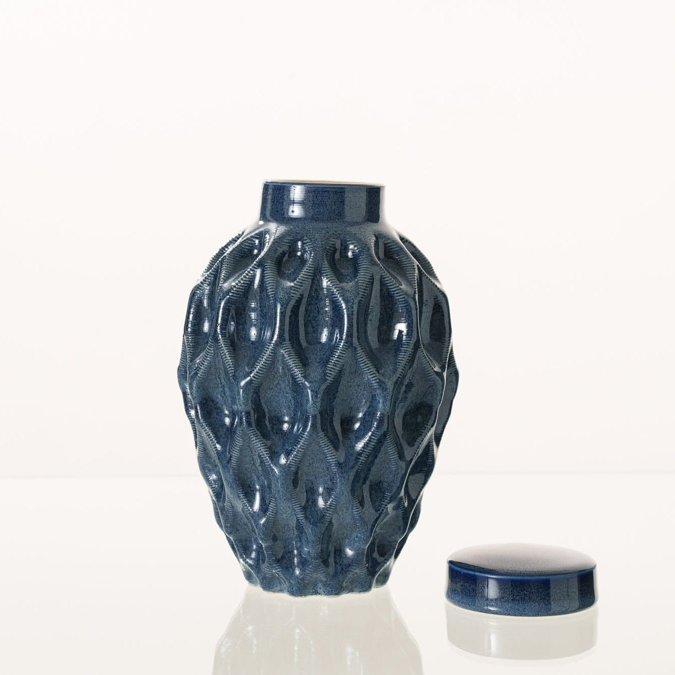 Cremation Urn "Echo" - 3D Printed Ceramic Urn | Blue Melange | Medium - Pulvis Art Urns