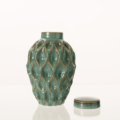 Cremation Urn "Echo" - 3D Printed Ceramic Urn | Oily Green Melange | Medium - Pulvis Art Urns