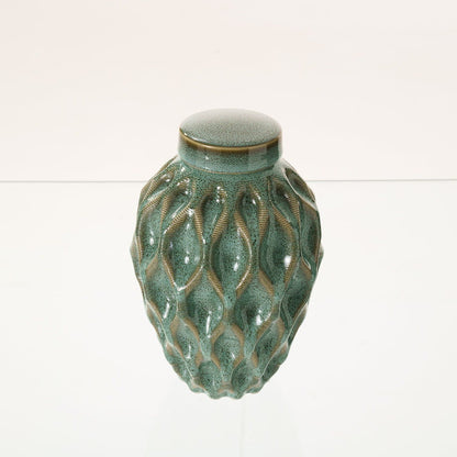 Cremation Urn "Echo" - 3D Printed Ceramic Urn | Oily Green Melange | Medium - Pulvis Art Urns