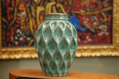 Cremation Urn "Echo" - 3D Printed Ceramic Urn | Oily Green Melange | Medium - Pulvis Art Urns