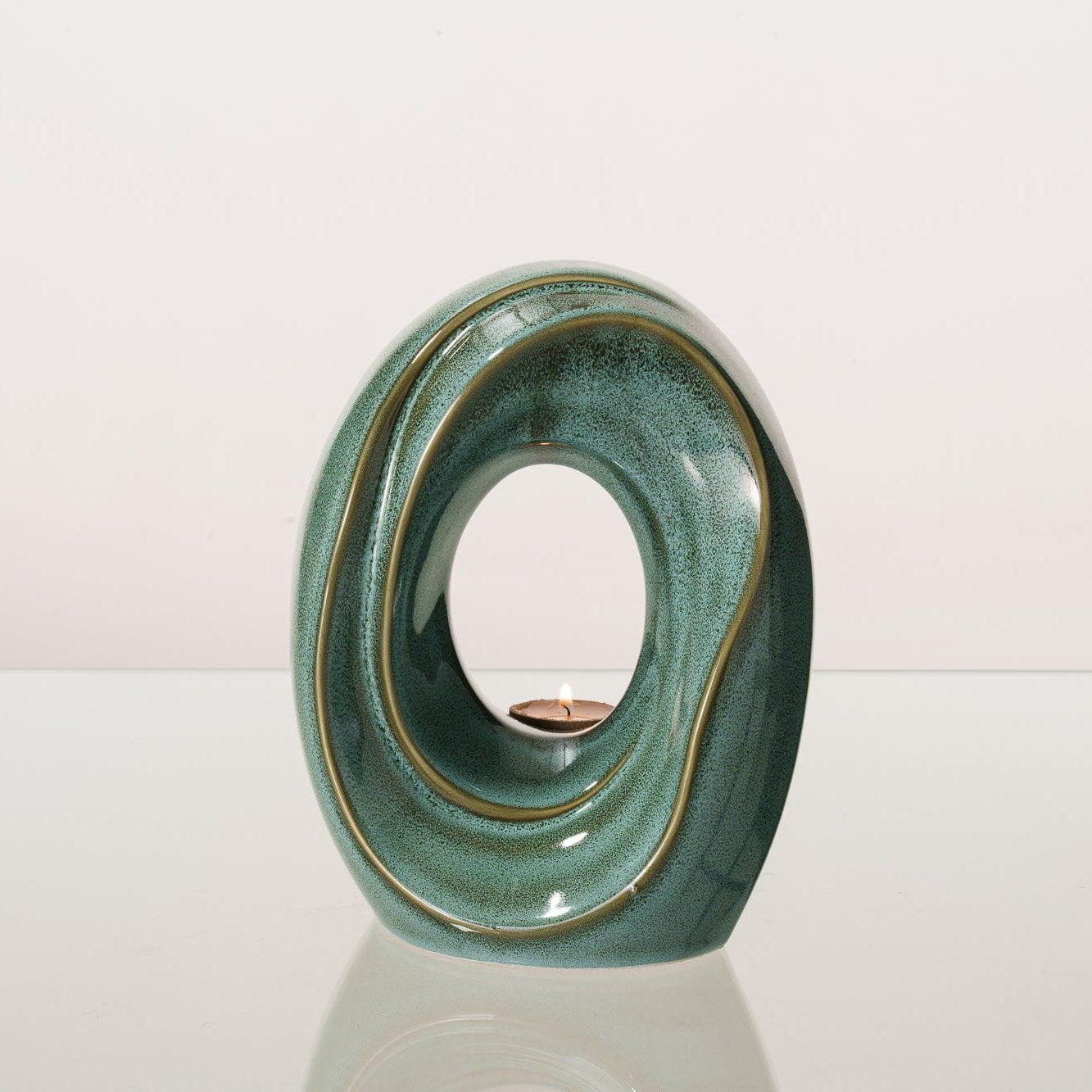 Cremation Urn for Ashes "The Passage" - Medium Urn | Oily Green Melange | Ceramic - Pulvis Art Urns