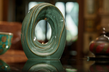 Cremation Urn for Ashes "The Passage" - Medium Urn | Oily Green Melange | Ceramic - Pulvis Art Urns