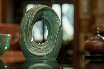 Cremation Urn for Ashes "The Passage" - Medium Urn | Oily Green Melange | Ceramic - Pulvis Art Urns