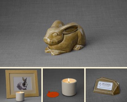 Bunny Memorial Bundle - 4 Pieces - Portrait | Urn | Nameplate Holder | Scented Candle - Pulvis Art Urns