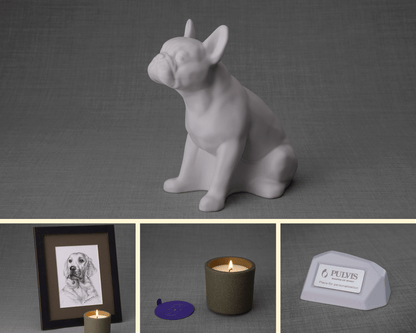 French Bulldog Bundle - 4 Pieces - Portrait | Urn | Nameplate Holder | Scented Candle - Pulvis Art Urns