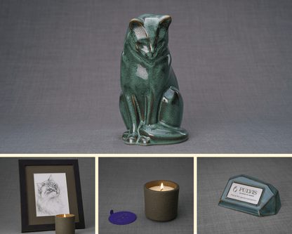 Neko Memorial Bundle - 4 Pieces - Portrait | Urn | Nameplate Holder | Scented Candle - Pulvis Art Urns