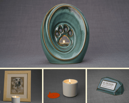 Paw Memorial Bundle - 4 Pieces - Portrait | Urn | Nameplate Holder | Scented Candle - Pulvis Art Urns