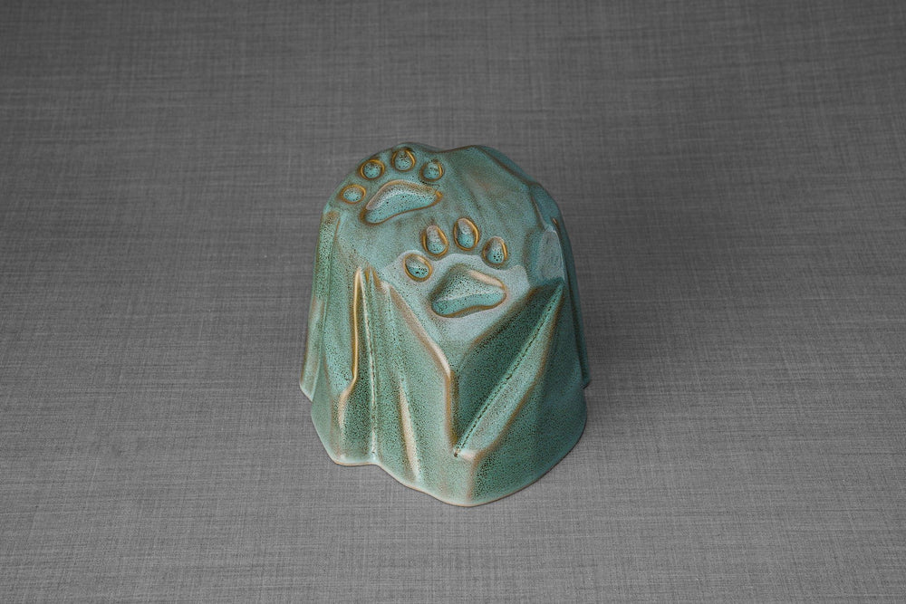Pulvis Art Urns Memorial Bundle Oily Green Melange / Light Paw Print Memorial Bundle - 4 Pieces - Portrait | Urn | Nameplate Holder | Scented Candle