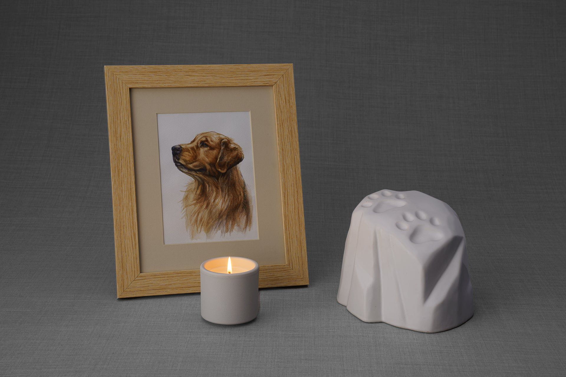 Paw Print Memorial Bundle - 4 Pieces - Portrait | Urn | Nameplate Holder | Scented Candle - Pulvis Art Urns