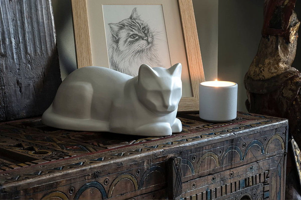 Pulvis Art Urns Mini Cat Memorial Bundle - 4 Pieces - Portrait | Urn | Nameplate Holder | Scented Candle