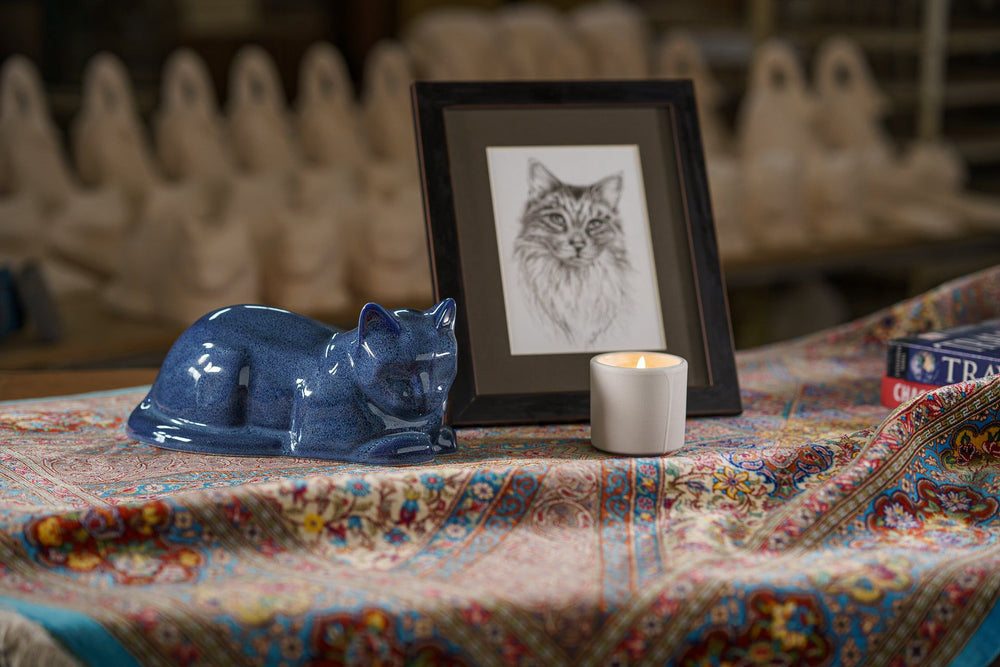 Pulvis Art Urns Mini Cat Memorial Bundle - 4 Pieces - Portrait | Urn | Nameplate Holder | Scented Candle